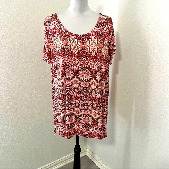 Artisan NY Women’s Scoop Neck Plus Size 1X Tunic Top Paisley Floral Print EUC - Picture 1 of 8